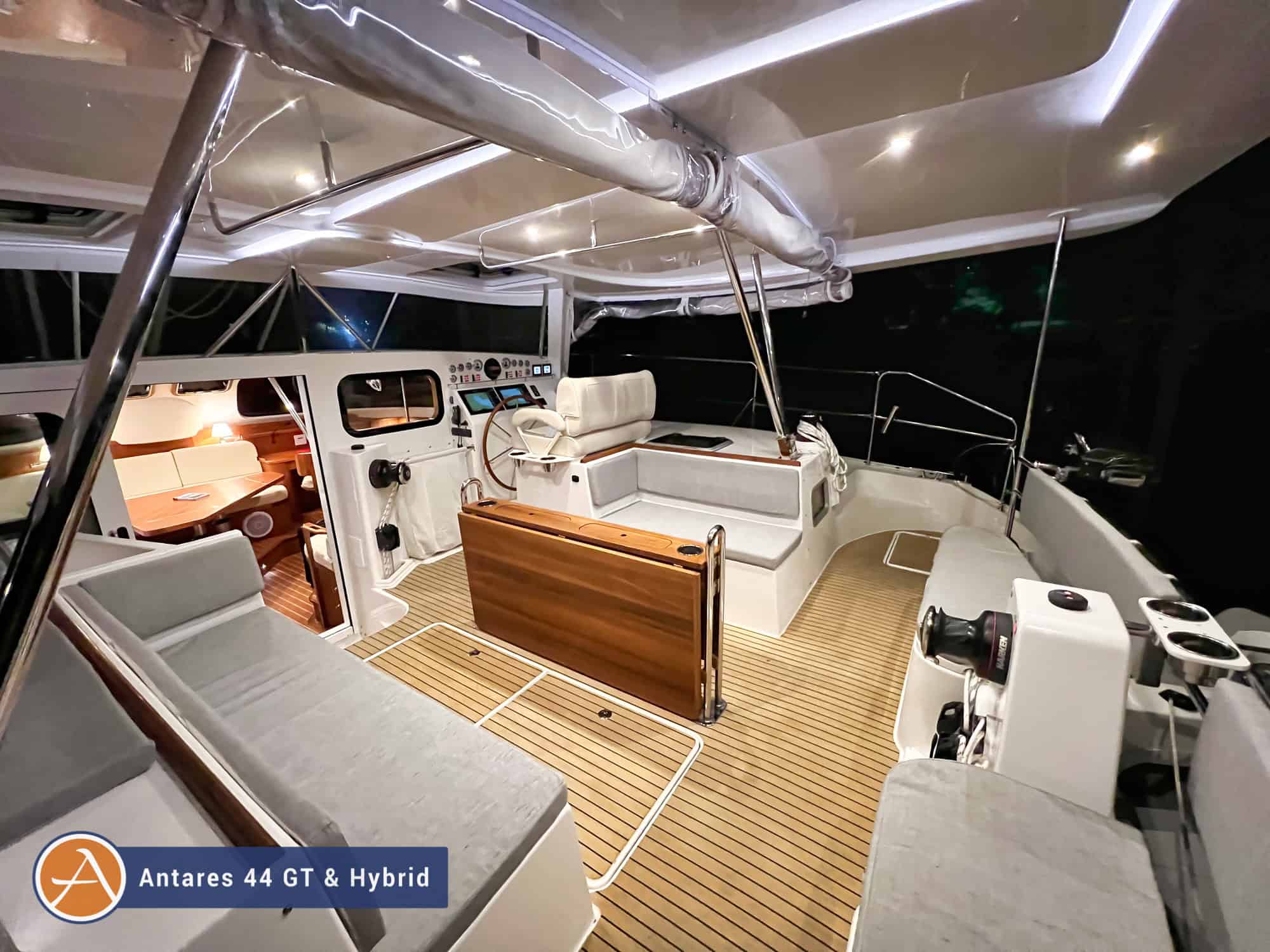 Antares 44 cockpit at night